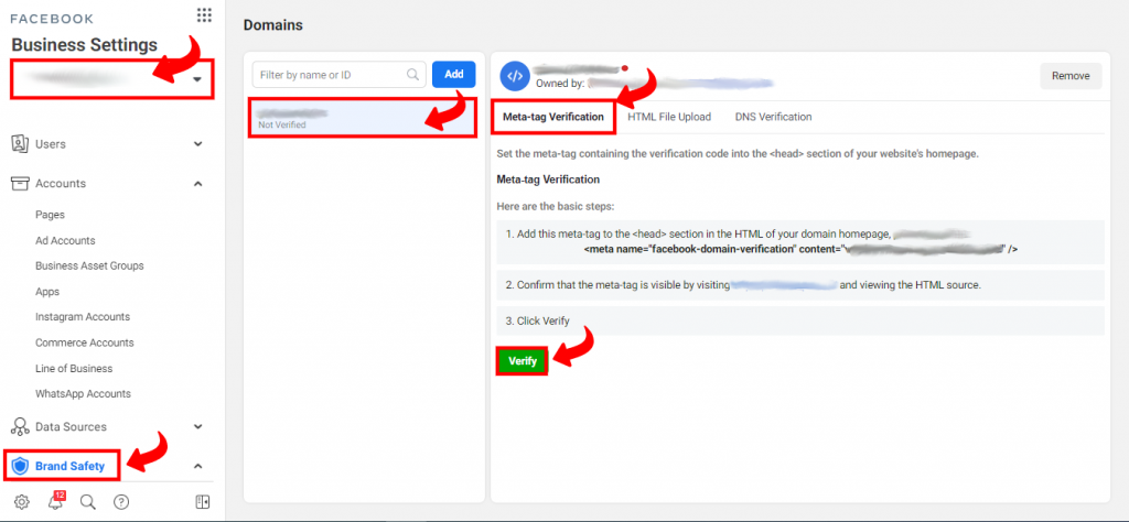 Verifikacija implementacijom Meta Tag-a