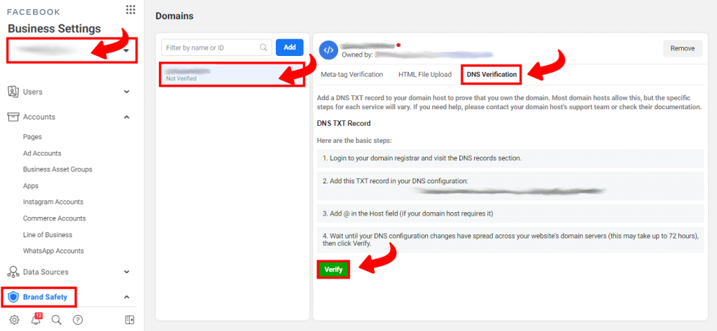 Verifikacija dodavanjem DNS TXT parametara