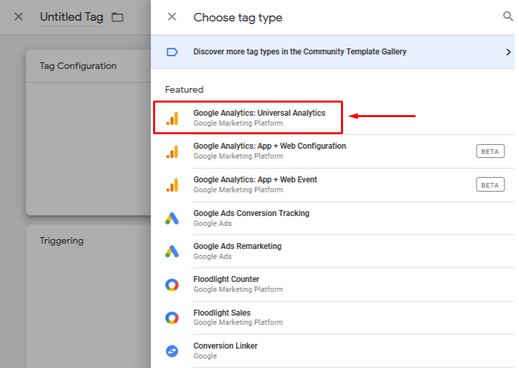 GTM - Google Tag Manager - Tutorijal - Tags - Choose GA Universal Analytics