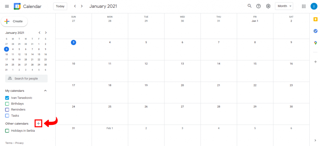 Insertovanje kalendara - Korak 1