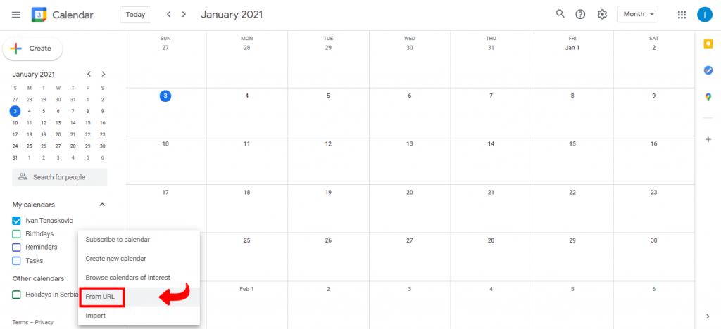 Insertovanje kalendara - Korak 2