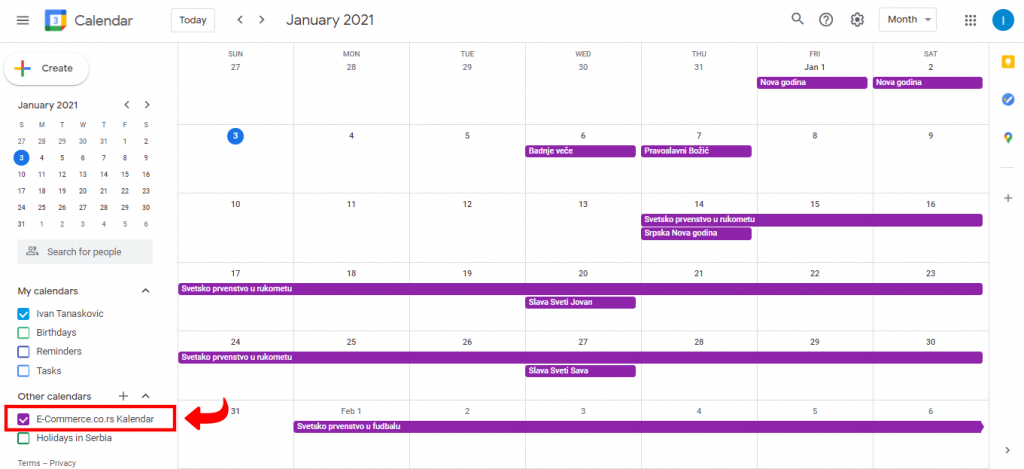 Insertovanje kalendara - Korak 4