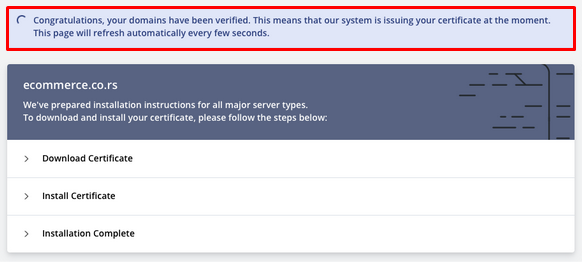 ZeroSSL - 8 - Verified domen
